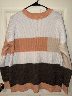 Staccato Crewneck Colorblock Sweater in Peach, Cream & Brown